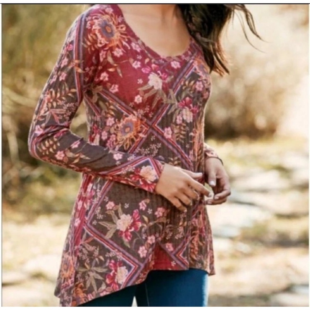 Soft Surroundings Alisanna Floral Ribbed Knit Tunic Top 1X